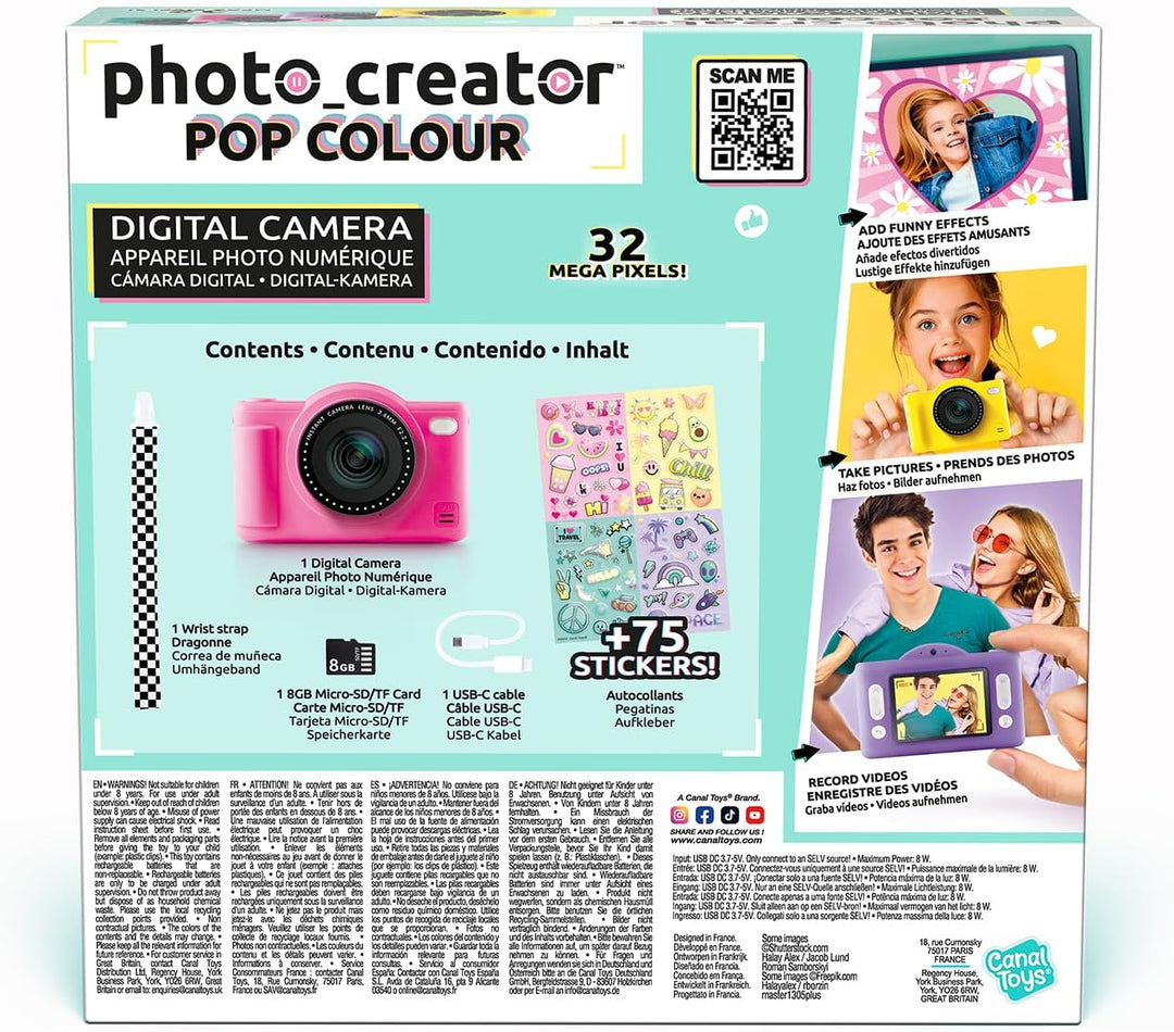C Toys Digitalkamera für Kinder, Doppelobjektiv – kompakte Mini-Kamera Violett mit Selfiemodus für 8