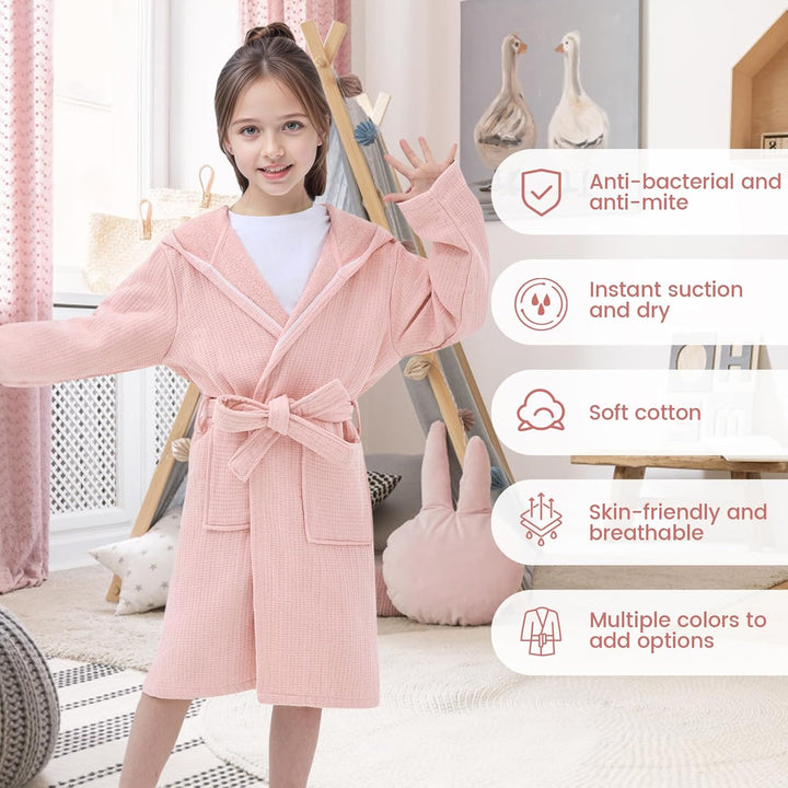WYTbaby Bademantel Kinder 100% Baumwolle Weich Flauschiges Frottee Kinder Morgenmantel Mit Kapuze fü