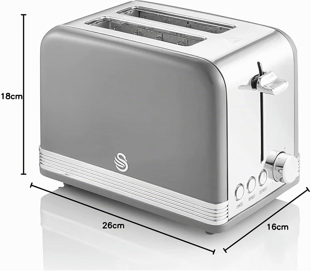 Swan Retro ST19010GRNEU 2-Scheiben-Breitschlitz-Brottoaster, Vintage Design, 3 Funktionen: Auftauen/