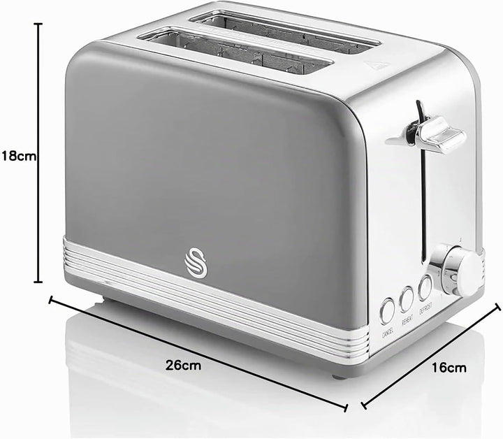 Swan Retro ST19010GRNEU 2-Scheiben-Breitschlitz-Brottoaster, Vintage Design, 3 Funktionen: Auftauen/