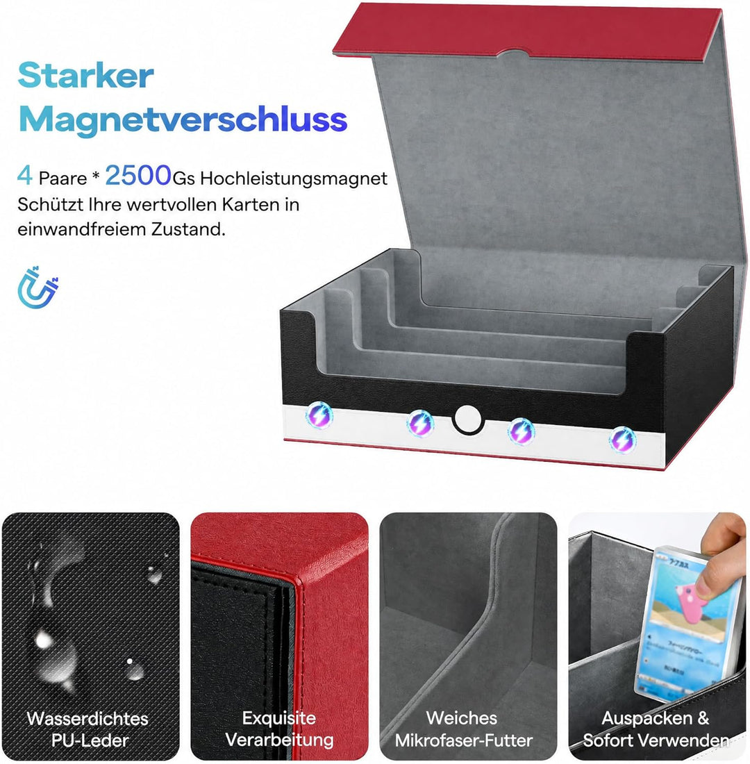 Karten-Aufbewahrungsbox für Sammelkarten, 1800+ PU-Leder, Commander-Kartendeck-Hülle, Magnetverschlu