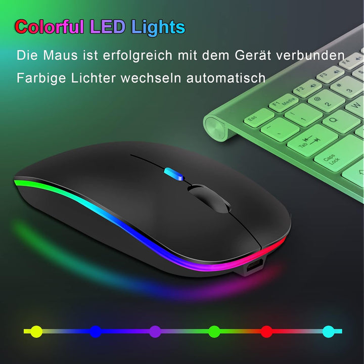 Bluetooth Maus kabellos (Bluetooth 5.1 + USB 2,4 GHz) LED Dual Mode- Wiederaufladbare Optische Offic