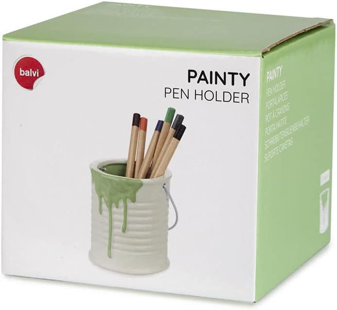 balvi Schreibutensilienbehälter Painty Grün Und Weiss Farbe Original Topf für Bleistifte und Spass i