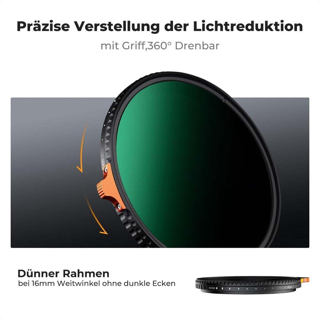 K&F CONCEPT Variabler ND Filter 52mm ND3-ND1000 Graufilter (1.5-10 Blendenstufen) （Nano Xcel）, 52mm