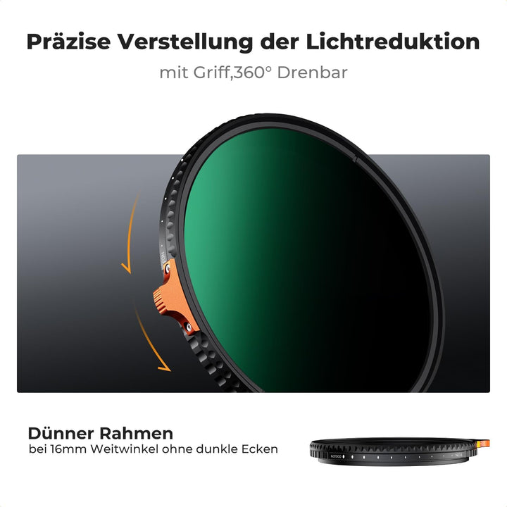 K&amp;F Concept Nano X-Serie Variabler ND Filter ND3-ND1000 Graufilter 55mm(1.5-10 Blendenstufen), 55mm