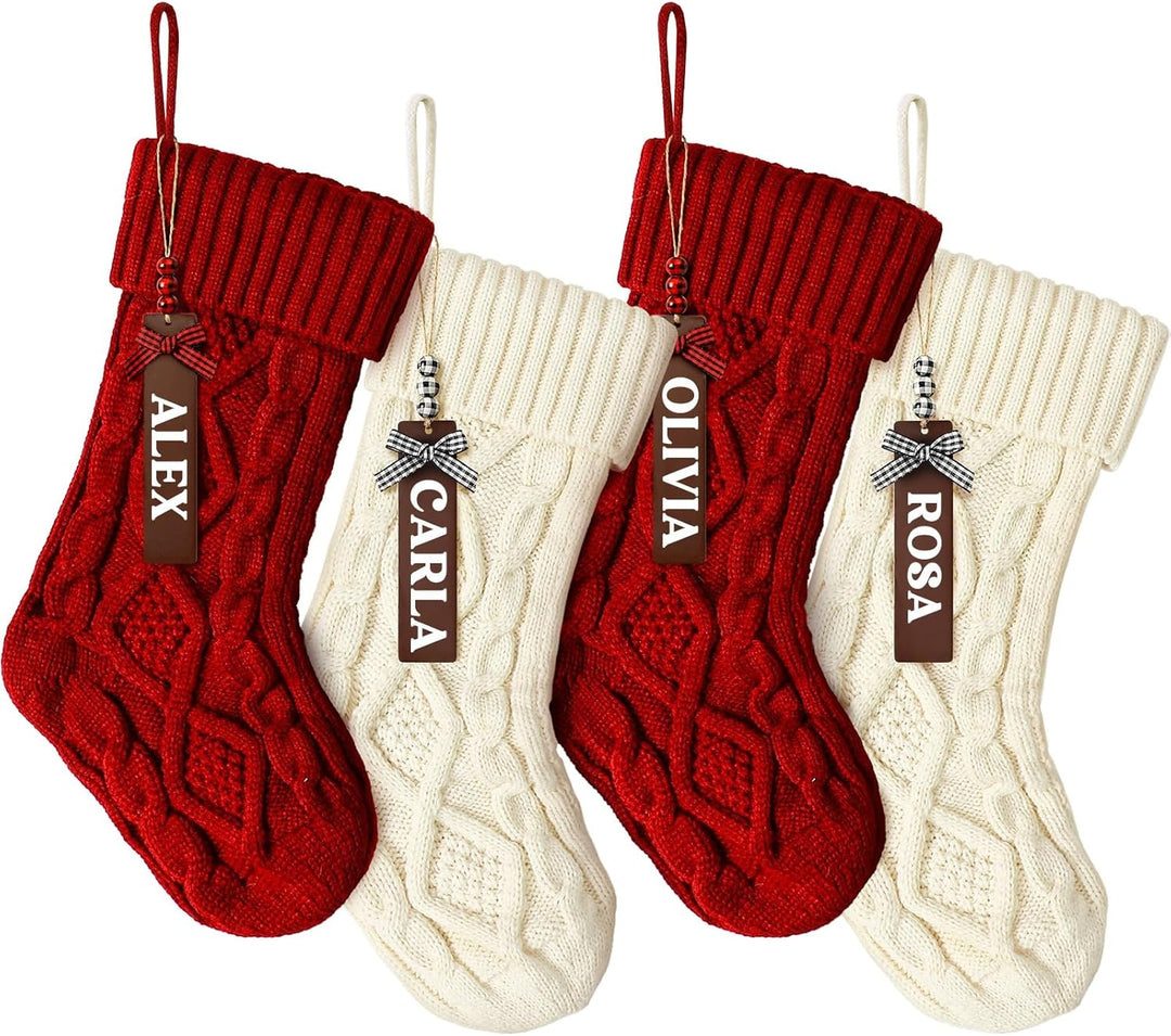 Jodimitty 4er Set Gestrickte Weihnachsstrumpf 46cm Grosser Nikolausstrumpf mit 4 Leeren Namensschild
