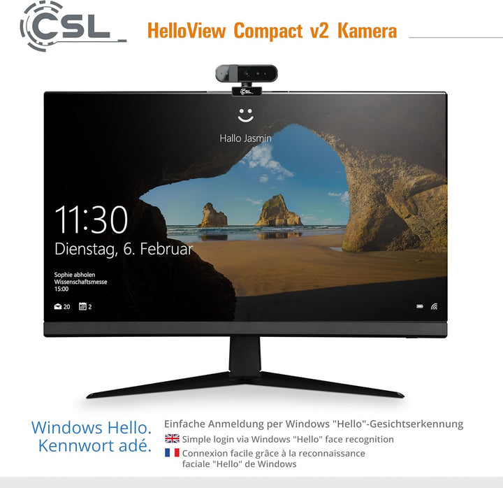 Windows Hello Kamera - CSL HelloView v2 Compact RGB-Webcam, Infrarot-Tiefenkamera, 2560x1440@30Hz, i