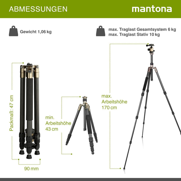 Mantona Titanium Carbon Kamerastativ mit Kugelkopf inkl. Schnellwechselplatte