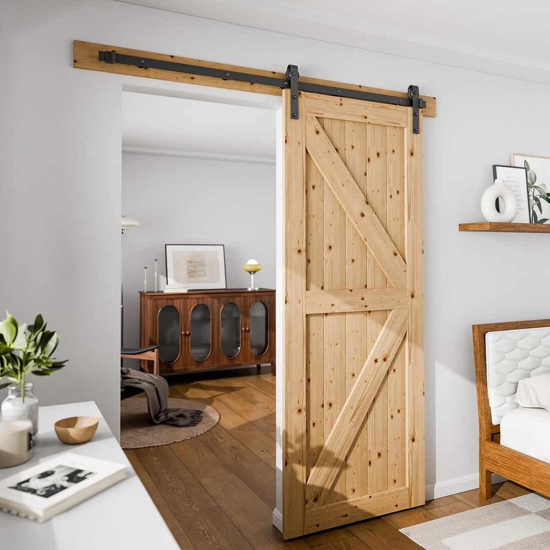 Wolfbird 200CM/6.6FT Schiebetürbeschlag Set Schiebetürsystem Gleitschiene Holzschiebetür Schwarz 1 m
