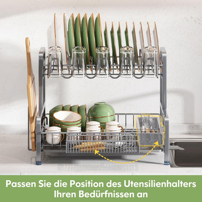 Boosiny Abtropfgestell Geschirr, 2-stöckiges Edelstahl-Geschirrabtropfgestell mit Abtropfschale, Ges