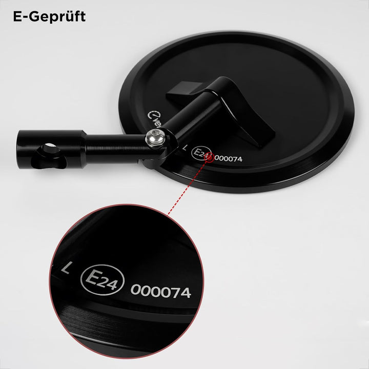 evermotor Lenkerendenspiegel, E-geprüft, 360°Drehbar Motorrad Spiegel | CNC-gefrästem Aluminium, 7/8
