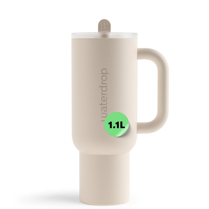 waterdrop® Thermobecher mit Strohhalm 1,1L – Auslaufsichere, robuste Trinkflasche mit aufklappbarem