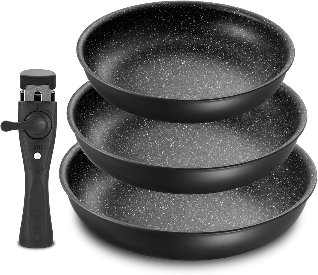 Fadware Pfannen-Set 4 tlg | 20+24+28 cm | Bratpfannenset mit abnehmbarem Griff | Für alle Herdarten,