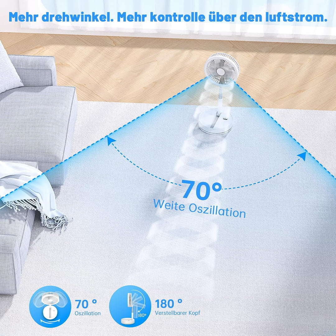 Leise Tragbarer Ventilator mit Fernbedienung - 8,6" Tisch und Stand Faltbarer Fan, 4 Modi/4 Std Time