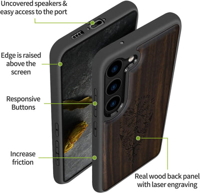 Carveit Handyhülle für Galaxy S23 Plus Case [Holz und TPU Silikon Hybrid hülle] Stossfeste Stossstan