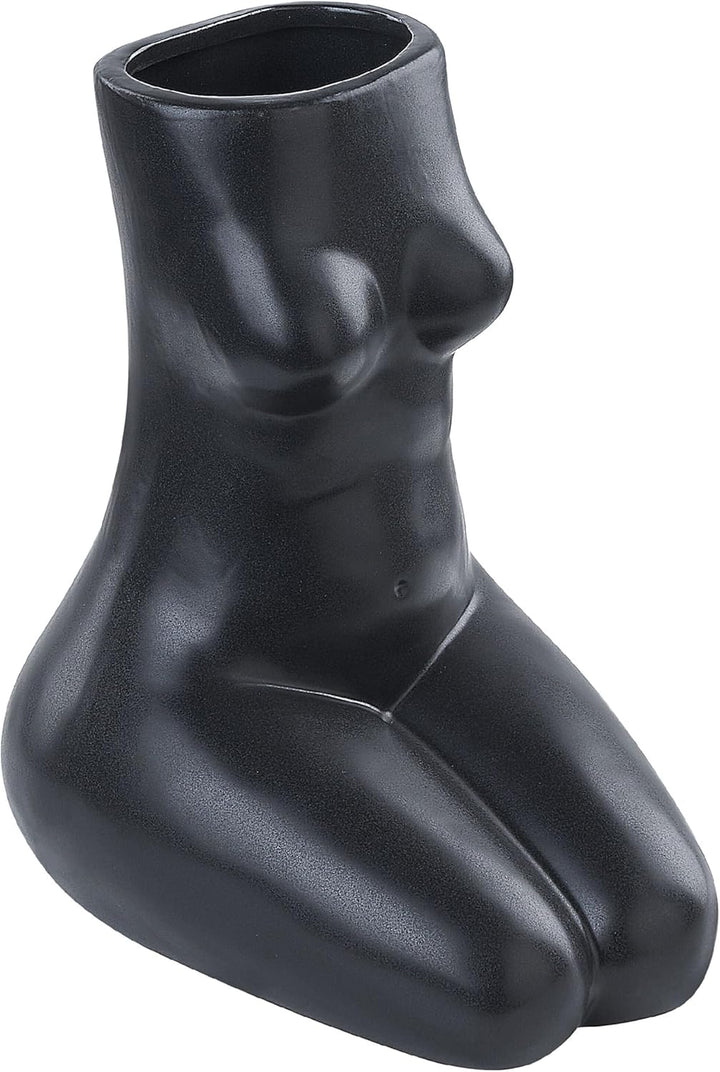 Blumenvase Keramik handgefertigt schwarz 22 cm weibliche Form Modern Pyrgos