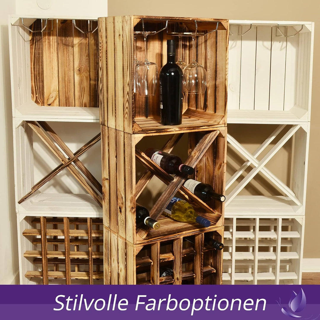 CHICCIE Weinregal Wino aus Holz - Greta Geflammt Weiss Holzkiste (3, Komboset) 3