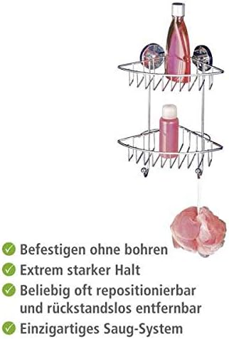 WENKO Duschablage Ecke 2 Etagen ohne Bohren, Vacuum-Loc Eckregal Mod. Bari mit Vakuum-Befestigung, v