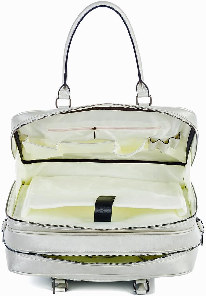 Damen rollende Aktentasche Trolley Silber-weiss, Laptoptrolley Tasche