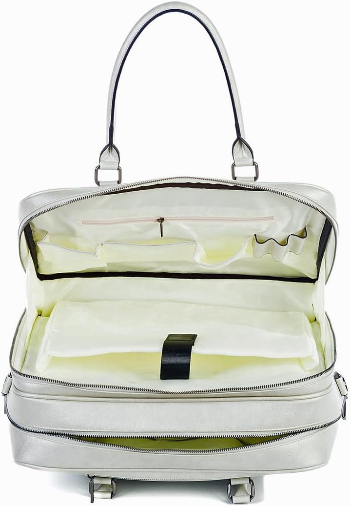Damen rollende Aktentasche Trolley Silber-weiss, Laptoptrolley Tasche