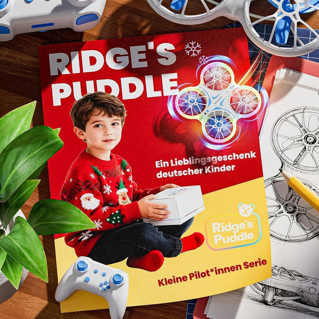 Ridge's Puddle Mini Drohne für Kinder - Geschenke Junge RC Flugzeug Drone Kinder mit LED Lichter Spi