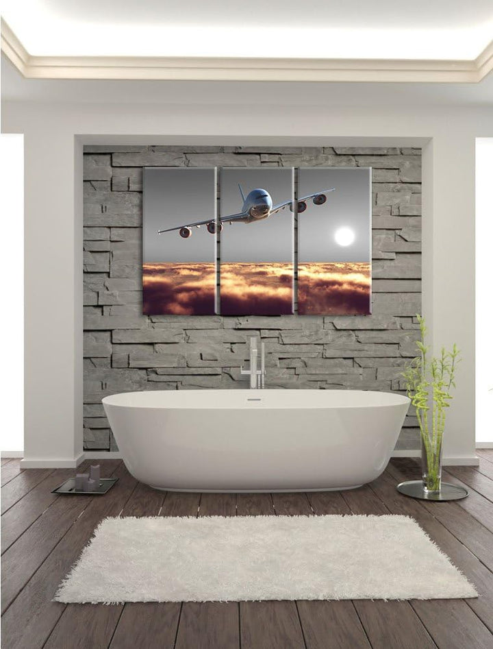 Pixxprint Flugzeug über Wolken 3Teiler 120x80 cm Leinwandbild Wandbild Kunstdruck