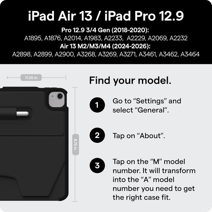 Zugu iPad Air Hülle 13 Zoll M2 2024 / iPad Pro 12.9 (3rd/4th Gen), schlanke Schutzhülle 10 Winkel-St