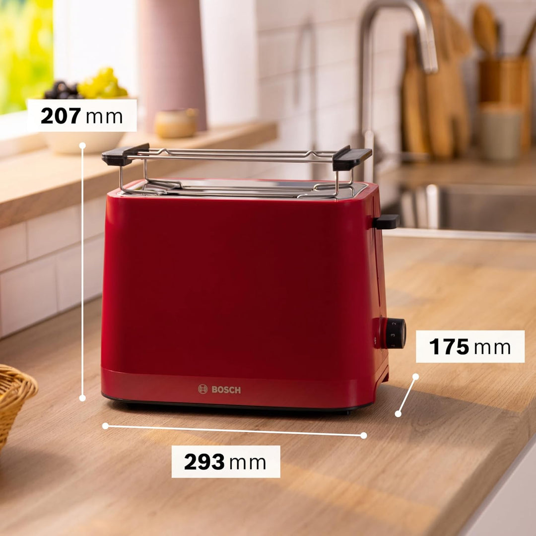 Bosch Kompakt Toaster MyMoment TAT3M124, entnehmbarer klappbarer Brötchenaufsatz, mit Auftaufunktion