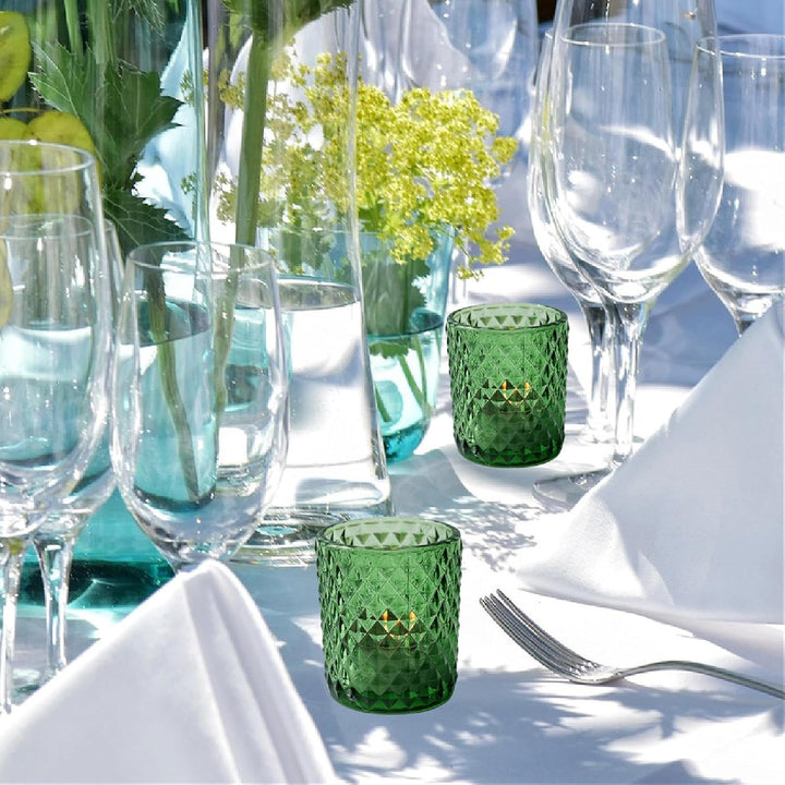 Vohocandle 12 Stück Grüne Teelichthalter aus Glas für Hochzeitstisch, Teelichtgläser Jahrgang für Ba