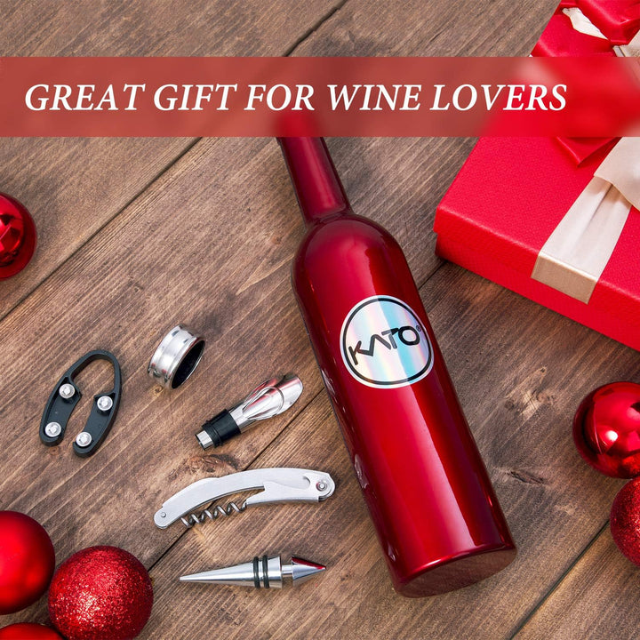Kato Wein Accessories Geschenkset -Weinflaschen-Korkenzieheröffner-Kit, Tropfring, Folienschneider,