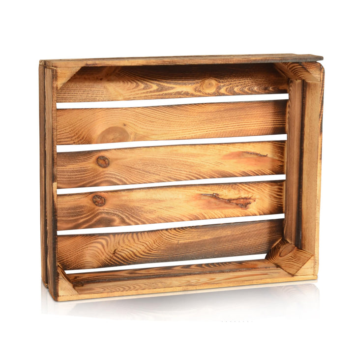 Geflammte Obstkiste - 50x40x15cm Holzkiste Weinkiste Apfelkiste Dekokiste 50x40x15cm Hell Geflammt 1
