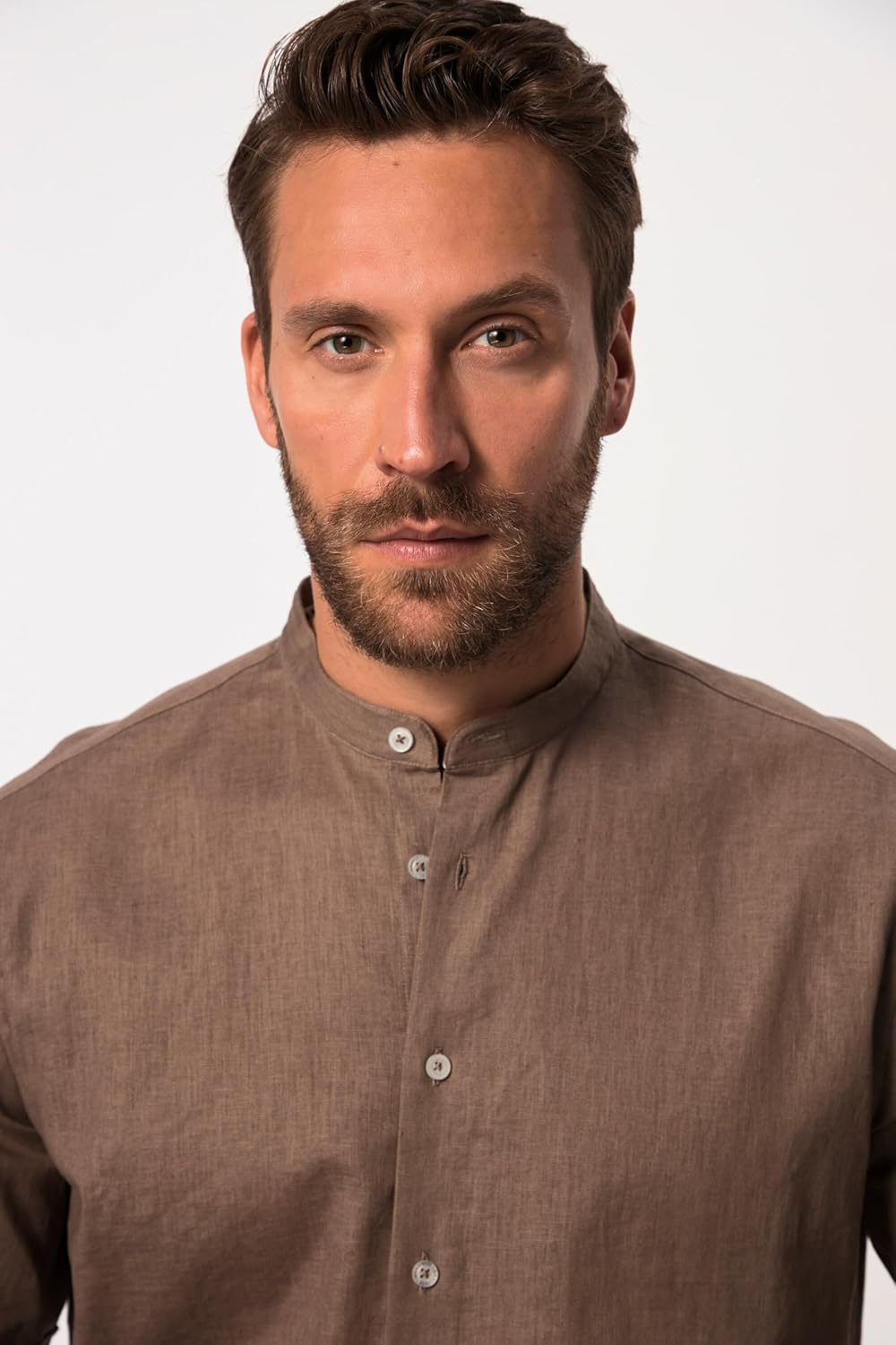 JP 1880 Herren grosse Grössen Übergrössen Menswear L-8XL Hemd, Halbarm, Leinenmix, Stehkragen, Moder