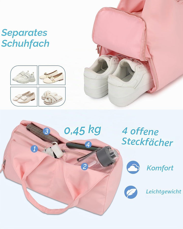 Sporttasche Damen Reisetasche Handgepäck mit Schuhfach &amp; Nassfach Trainingstasche kleine Gym Tasche