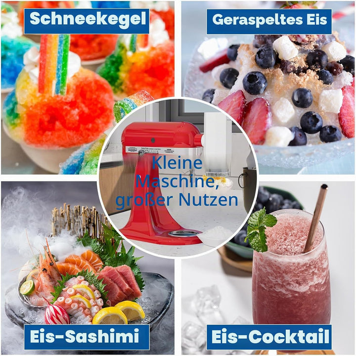 Rasiereis-Aufsatz für KitchenAid Standmixer, Schneekegel-Maker für KitchenAid mit 8 Eisformen, Edels