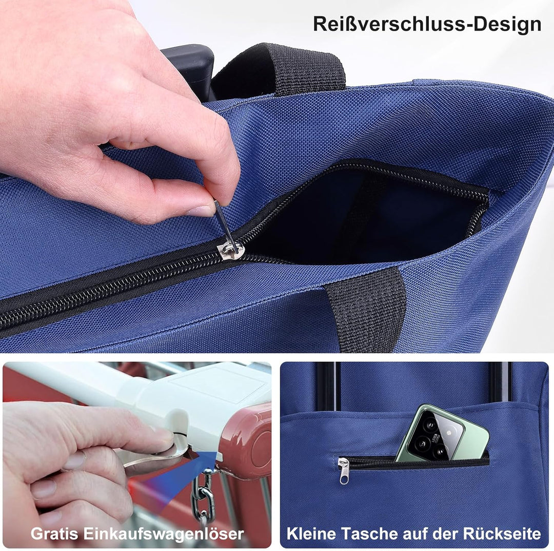 MOONCY 2-in-1 Einkaufstrolley, 30L Grosse Einkaufstasche auf Rollen, Leichter Einkaufswagen Klappbar