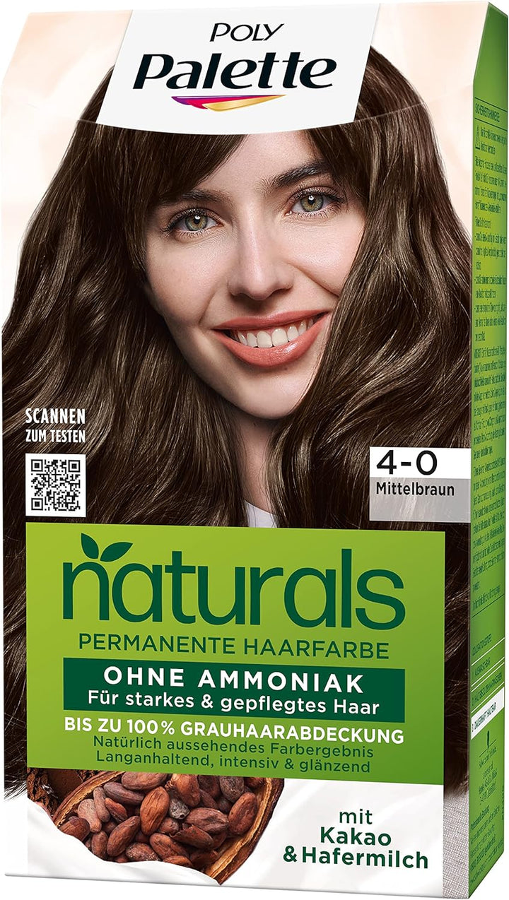 Palette Naturals Permanente Haarfarbe 4-0 Mittelbraun (3 x 115 ml), pflegende Haarfarbe ohne Ammonia