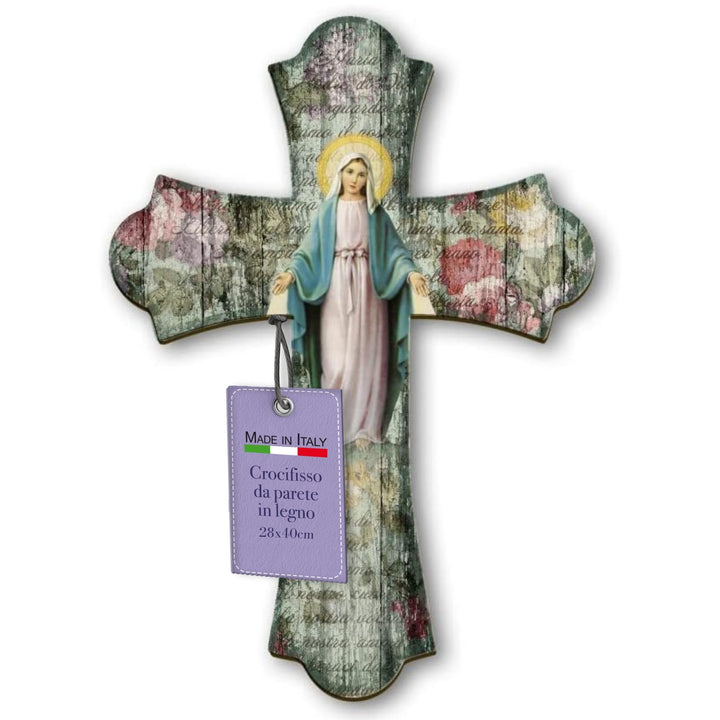 Fratelli Bonella | Vintage-Kreuz aus Holz Religiöse Frau der Medaille 28 x 40 cm | Made in Italy 28x
