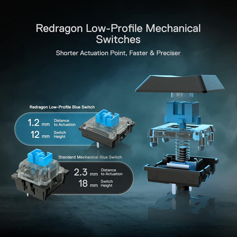 Redragon K618 Horus Mechanische RGB-Tastatur, Bluetooth/2.4ghz/kabelgebundene Tri-Mode Flache Tasten