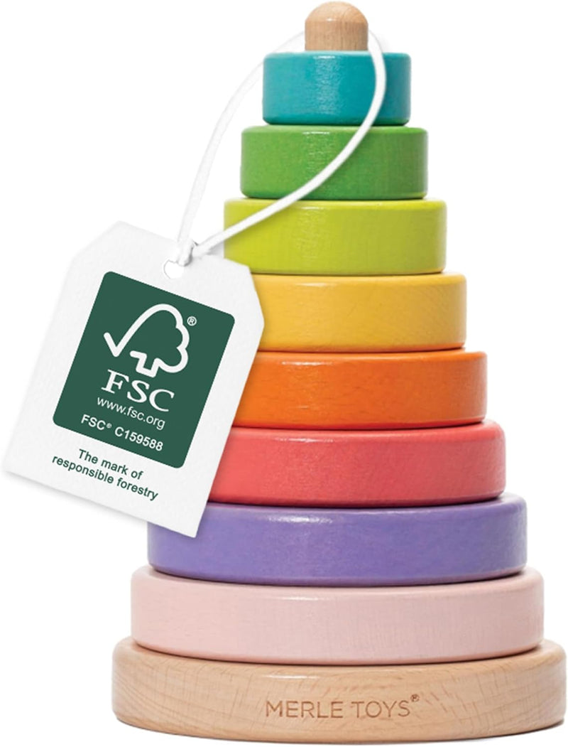 Merle Toys® Stapelturm Baby Holz - 100% FSC-zertifiziertes Holzspielzeug, Montessori Spielzeug, Stap