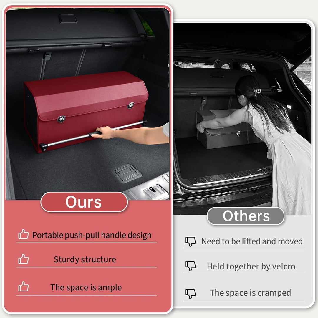 60L Premium Leder Auto Kofferraum Organizer mit Deckel - Stabile Griffe, Multifunktionellem Aufbewah