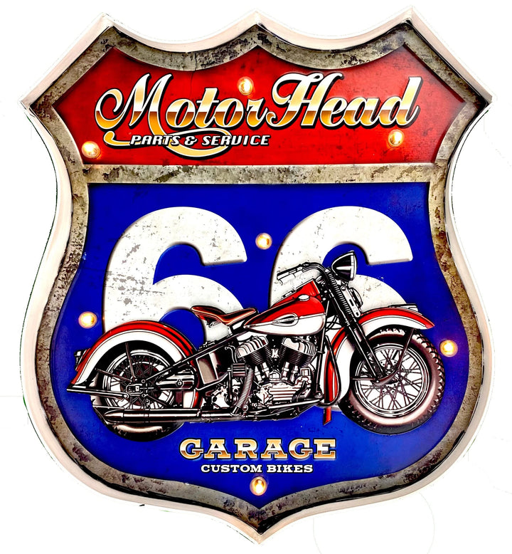 DiiliHiiri Route 66 Vintage-Schild – Route 66 Leuchtendes Metallschild mit LED, Dekoration für Zuhau