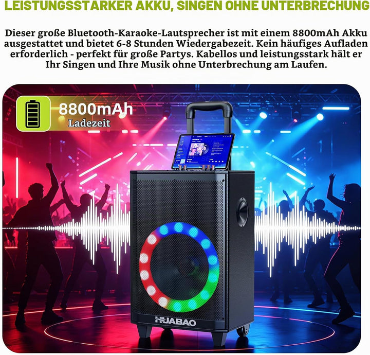 Grosser Bluetooth-Karaoke-Lautsprecher mit 2 drahtlosen Mikrofonen, 11-Lautsprechersystem mit 8800-m