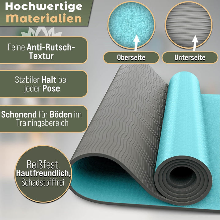 Yogamatte Phthalatfrei | Gymnastikmatte rutschfest | Fitnessmatte schadstofffrei | Trainingsmatte mi