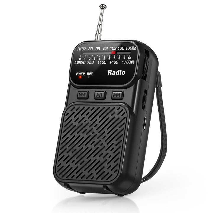 Tragbares kleines Notfallradio, Batterienradio mit Trockenbatterien + Lithiumakku, Notbeleuchtung ei