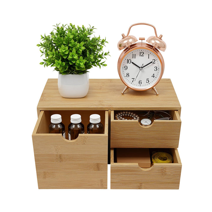 Minikommode, 2-Stöckig Schubladenbox Holz Schreibtisch Organizer Vintage Natur, Kosmetik Organizer H