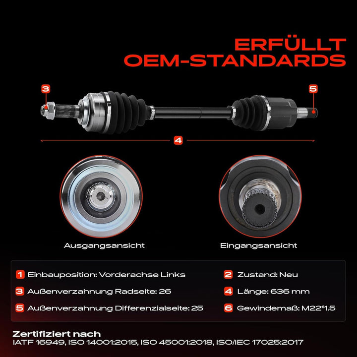 Frankberg 1x Antriebswelle Gelenkwelle Vorne Links Kompatibel mit City Stufenheck GM2 GM3 1.4L 1.5L