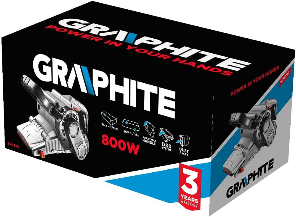 GRAPHITE Bandschleifer 800W, 75x457mm Endlosband, Zusatzhandgriff, Winkelverstellung, Feststellschal