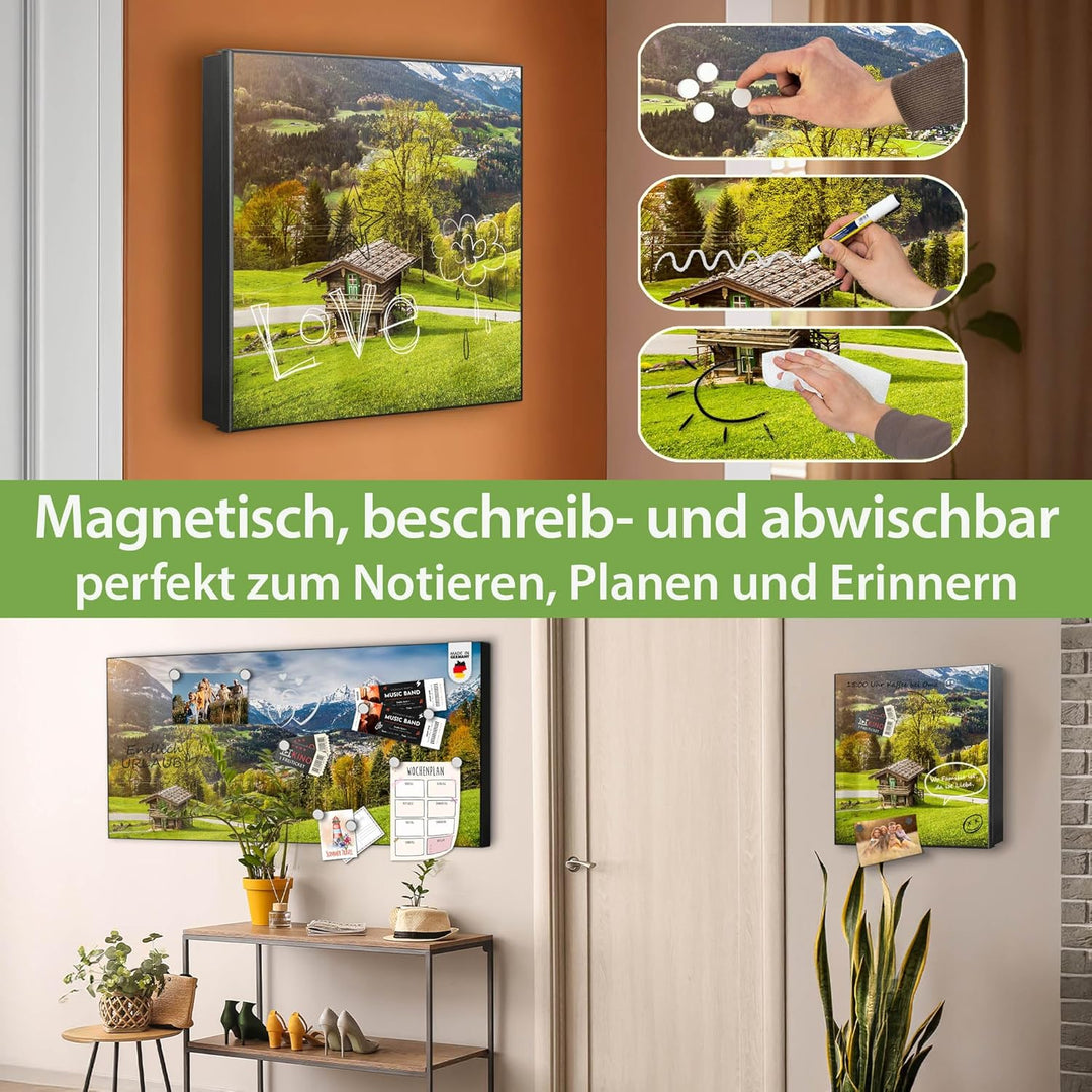 banjado® Grosser Schlüsselkasten Glas/Schlüsselbox 30cm x 30cm mit 50 Haken - Motiv Berchtesgadener