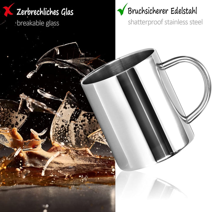 com-four® 2x Edelstahl Thermobecher - 400 ml je Becher - Isolierbecher doppelwandig - Kaffeetasse br