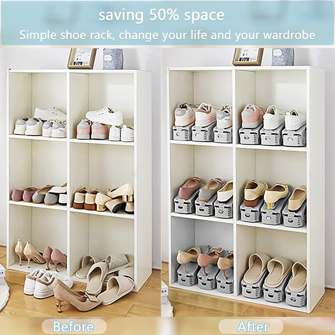 10 Stück Einstellbare Schuhregale, Schuhstapler/Schuhhalter Set, 3 höhenverstellbar, Platzsparend, r